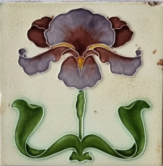 Colorful Antique Art Nouveau 6" x 6" Victorian Tile JH Barratt circa 1900s