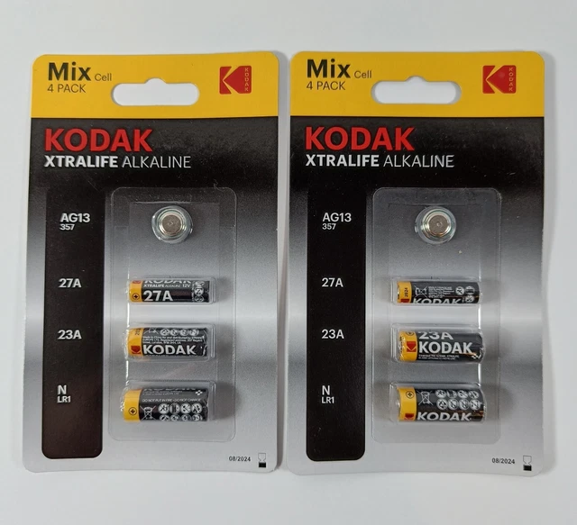 2 x Kodak Batteries Xtralife Alkaline AG13, 27A, 23A, NLR1 Mixed Cell 4 Pack