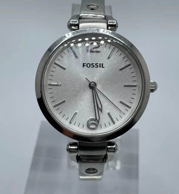 Fossil Georgia Womens Watch ES3083 Quartz Analog Silver Tone Case Dial Band