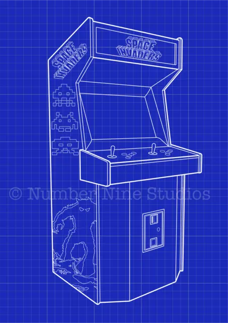 Retro Arcade Maschine Bauplan Kunstdruck, begrenzte Anzahl, Künstler signiert. Selten 2