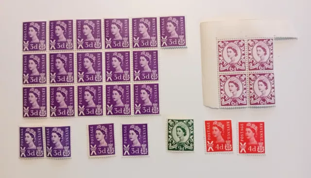 GB QEII Scotland Regional Pre Decimal Stamps 20 x 3d; 2 x 4d; 1 x 9d (MNH/1xMNG)