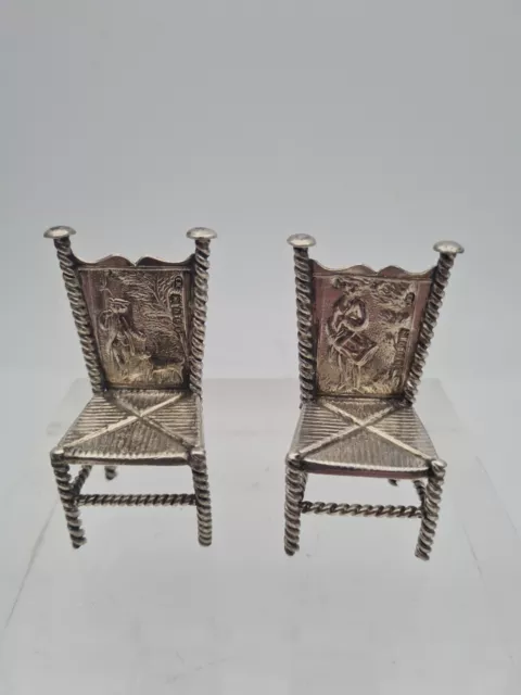 Pair Hanau 930 Silver Miniature Chairs Import English Silver Hallmarks c.1897-98