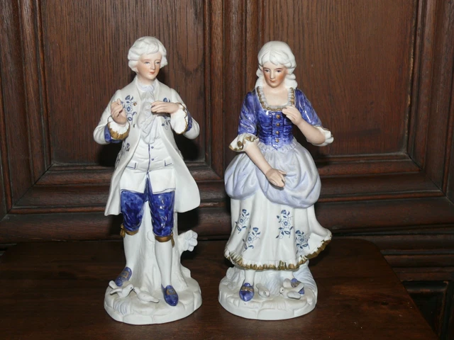 RARITÄT PAAR ALTE prunkvolle Porzellan Figuren Bisquit Porzellan blau