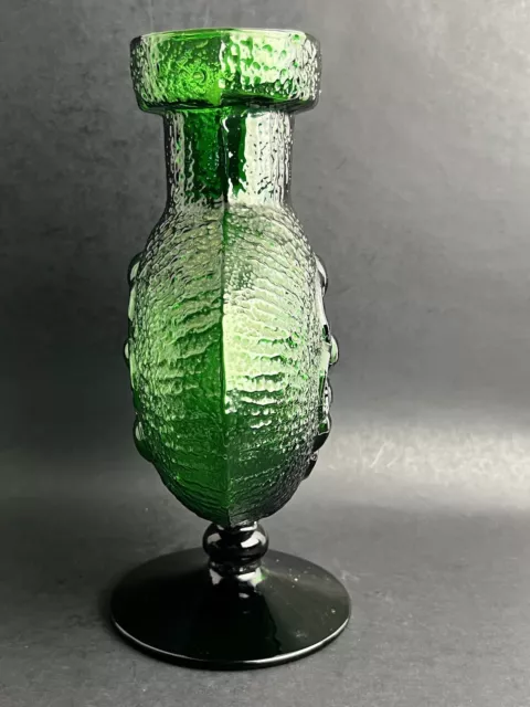 VTG Uncommon Collectible Large Dark Emerald Green Pressed Glass Footed Vase VTG 3