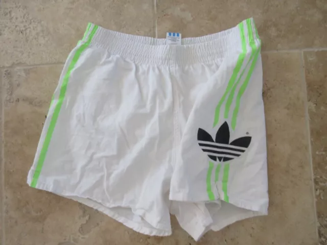 Short sport ADIDAS vintage blanc vert fluo années 90 TREFOIL loisir coton 42 M