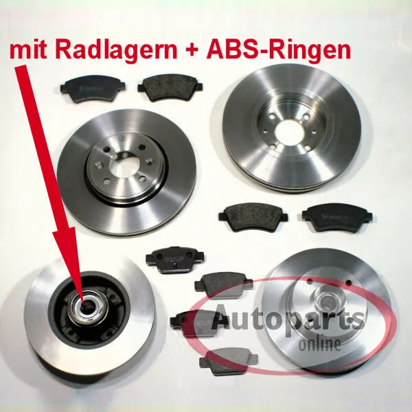Bremsen Set 283 mm + 249 mm ABS Ringe Radlager vorne hinten für Peugeot 307
