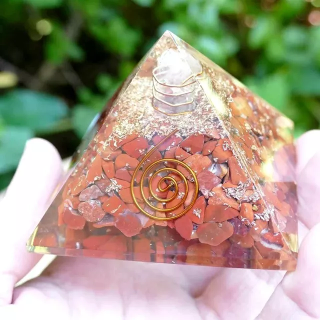 Pyramide d'orgone de jaspe rouge naturel - Pour le chakra de la terre -...