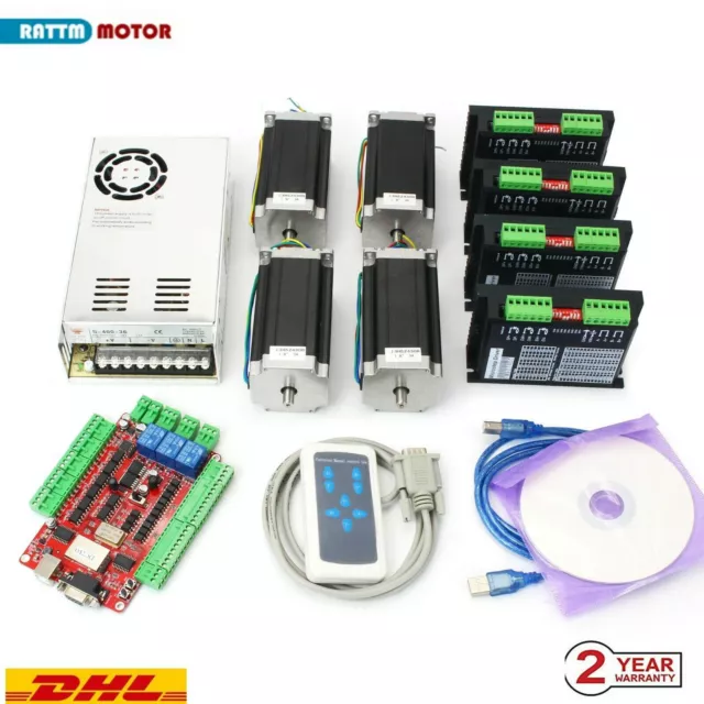 【EU】4 Axis NEMA23 CNC Kit 425oz-in stepper motor&Driver&USB Control&Power Supply