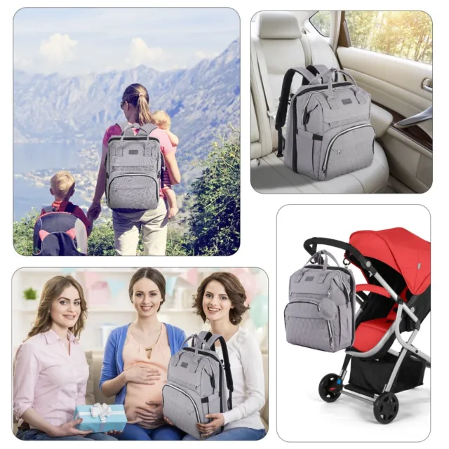 Maternity Travel Diaper Backpack, Foldable Baby Crib w/Changing Pad, Mom USB Ext 4