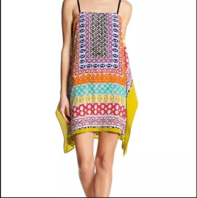 Trina Turk Handkerchief Silk Midi Dress Tribal Print Size Medium