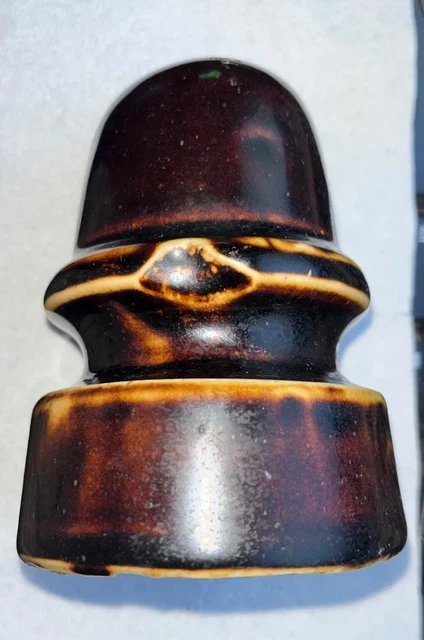 Porcelain Electrical Signal Insulator Dk Brown Made in USA UNUSUAL FACTORY CHIP