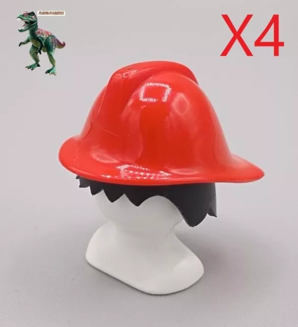 X4 Playmobil casco pompiere rosso vintage 3234 3236 3366 3367 3403 3491...
