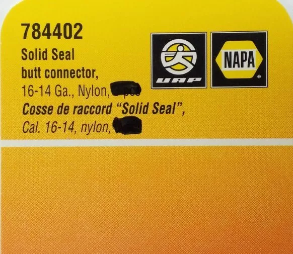 784402 Napa 16-14 Ga. Solid Seal Butt Connector Qty.1 Free Shipping Free Returns 2