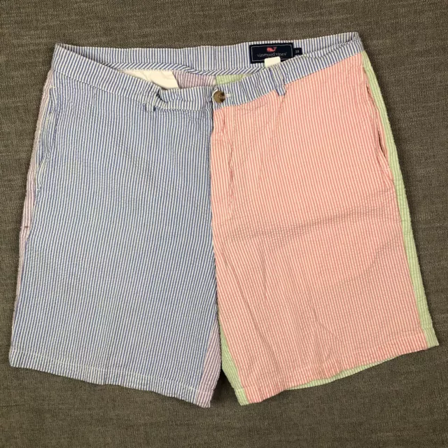 Vineyard Vines Shorts Mens 38 Blue Striped Seersucker Club Chino Cotton 36x8