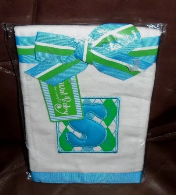 Mudpie Initial Baby Burp Cloth Letter S Initial S-BLUE INITIAL BURP CLOTH  NEW