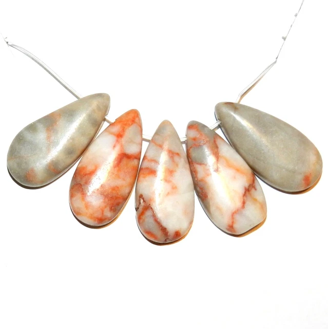 NG2113 Redline Marble 24mm Teardrop 5-Piece Focal Gemstone Pendant Bead Set