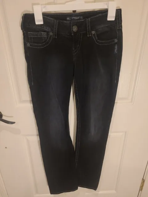 Silver McKenzie Jeans Womens Slim Boot Cut Black Denim 28 x 31 Thick Stitch