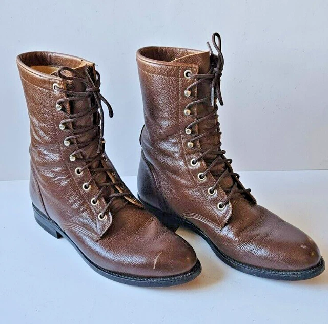 JUSTIN L508 BROWN Roper Kiltie Leather Lace Up Boots, Men's Size 8C