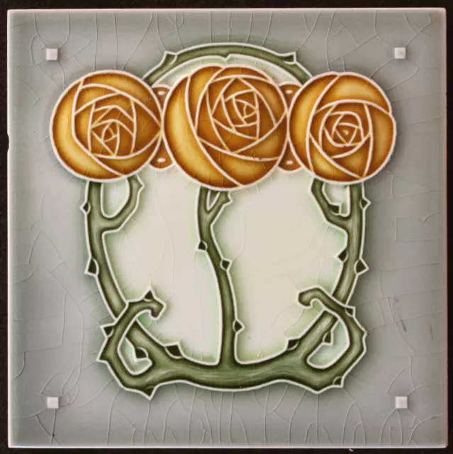 Attractive Original  Art Nouveau tile C 1900 NstG abstract flowers