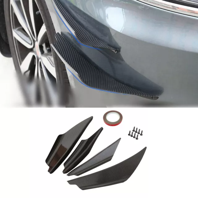 4pcs Universal Carbon Car Front Bumper Fins Body Splitter Spoiler Canards U9
