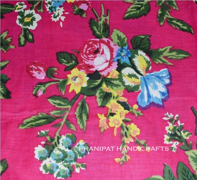 Indien Fleur Coton Imprimé Hippie de Luxe Rose Doux Robe Faisant Tissu Par Yard