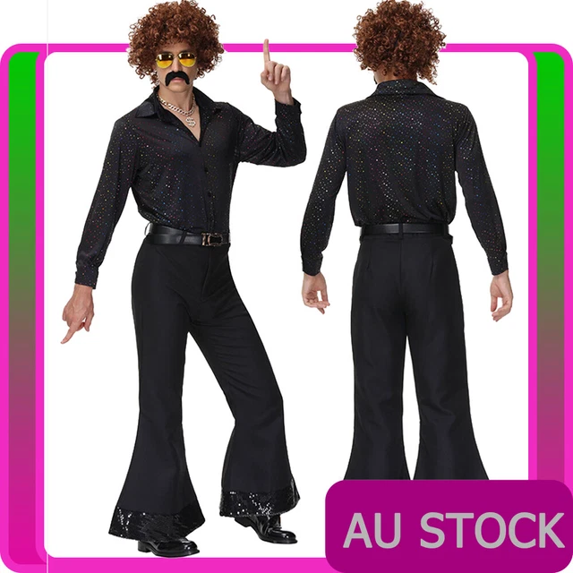 Mens Gold 60s 70s Disco Costume 1960s Fancy Dress Retro 1970s Hippie Outfit