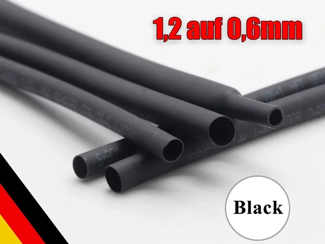 1m Cavo Termoretraibile 1,2 A 0,6mm Nero Ideale per Litze LED ECC Shrinking Tubo