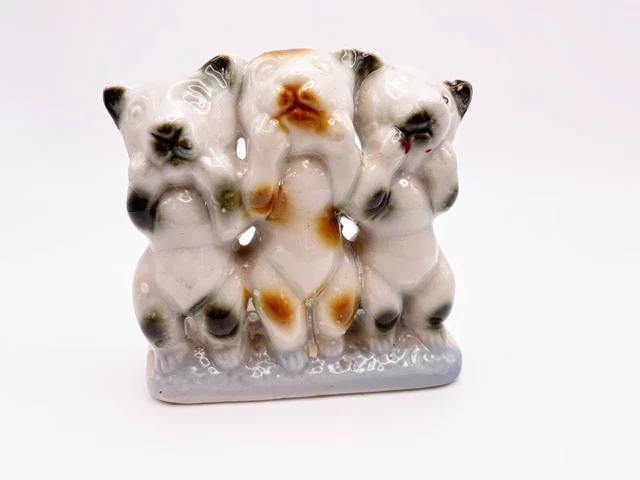 Vintage Ceramic Figurine Three Cats Hand Painted 1950s