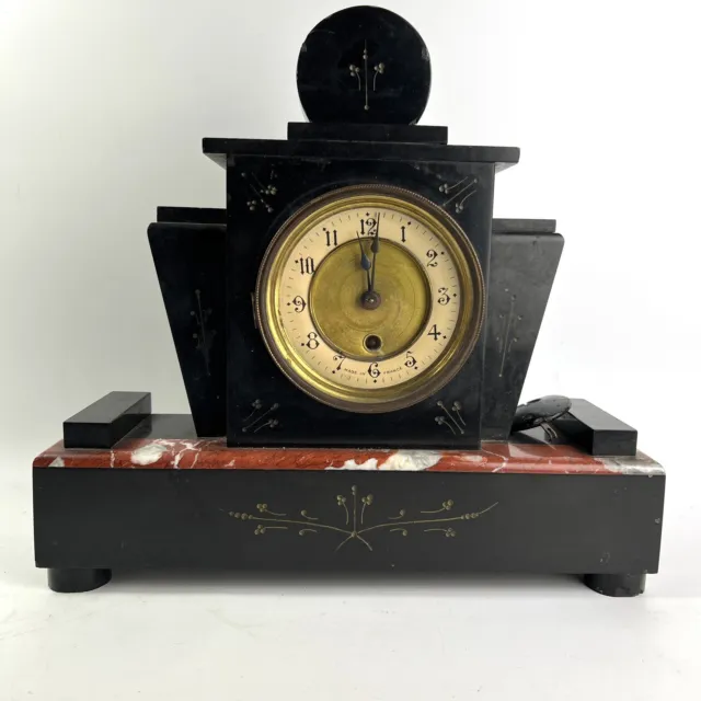 Antique French Black Slate Marble Clock For Restoration