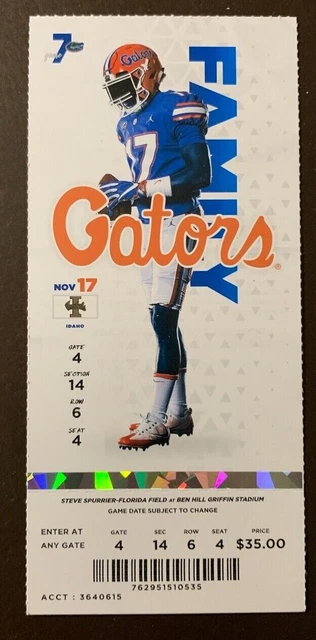 Florida Gators 11/17/2018 NCAA football ticket stub vs Idaho Vandals
