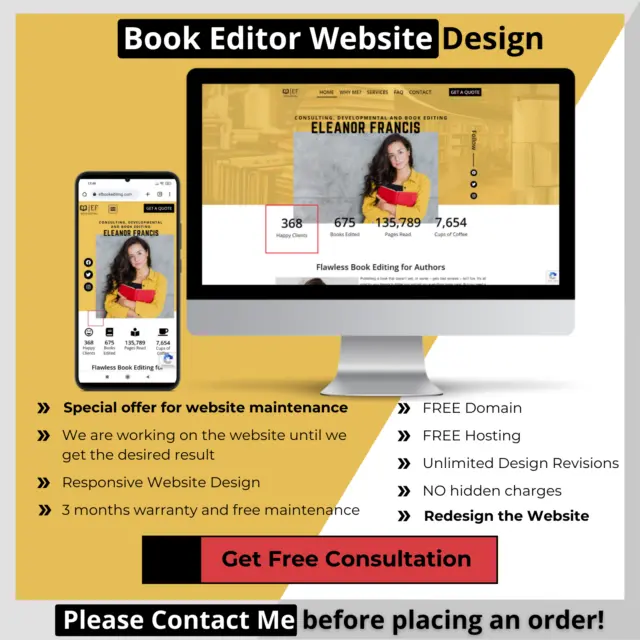 Book Editor Website Design Responsive Wordpress FREE Domain and Hosting SEO