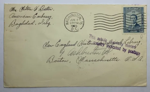 1955 Baghdad Iraq Cover To Boston Ma,  "Found In Supposdely Empty Mail Sacks"