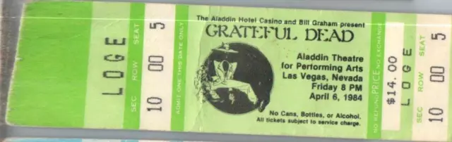 Grateful Dead Mail Order Concert Ticket Stub April 6 1984 Las Vegas Nevada