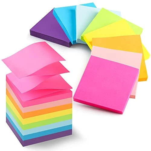 8 Pack Pop-Up Sticky Notes 3X3 8 Bright Colors Super Sticky Notes Clean