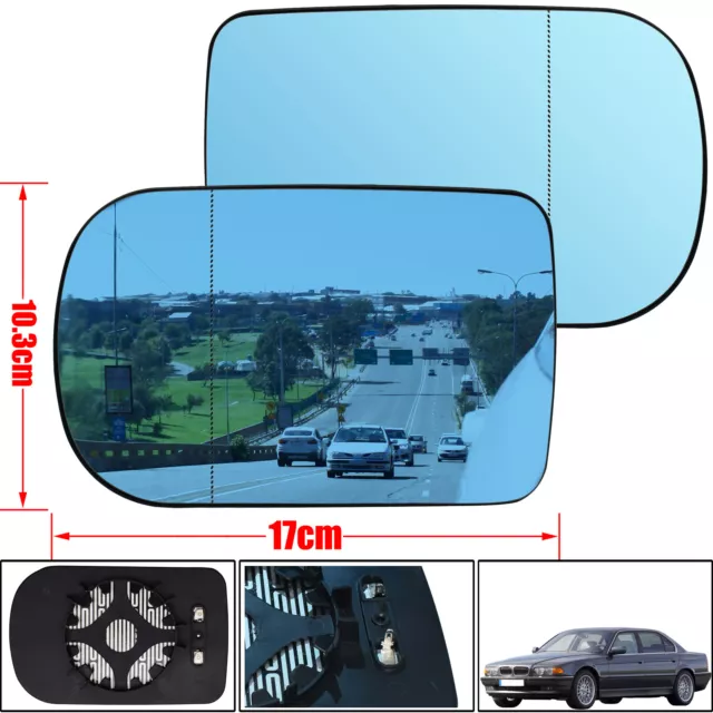 SPIEGELGLAS SET LINKS UND RECHTS FÜR BMW E38 E39 AUßENSPIEGEL BEHEIZT GLAS BLAU