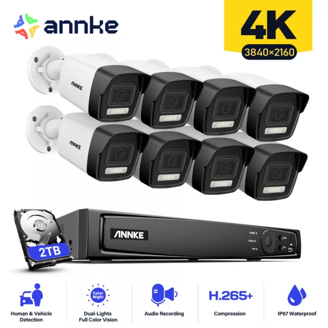 ANNKE 4K NVR PoE Security Camera System Color Night Vision AI Motion Detection