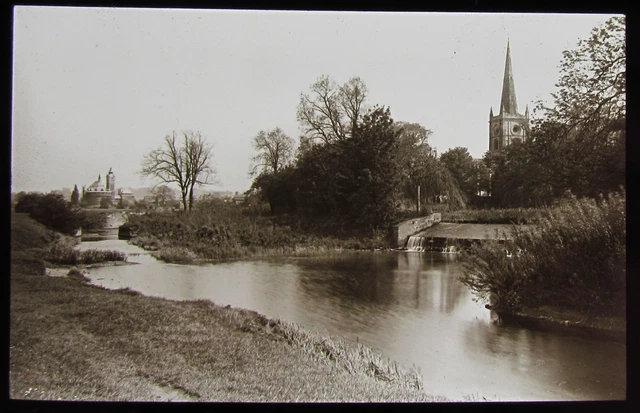 Glass Magic Lantern Slide STRATFORD CHURCH & MEMORIAL C1890 OLD VICTORIAN PHOTO