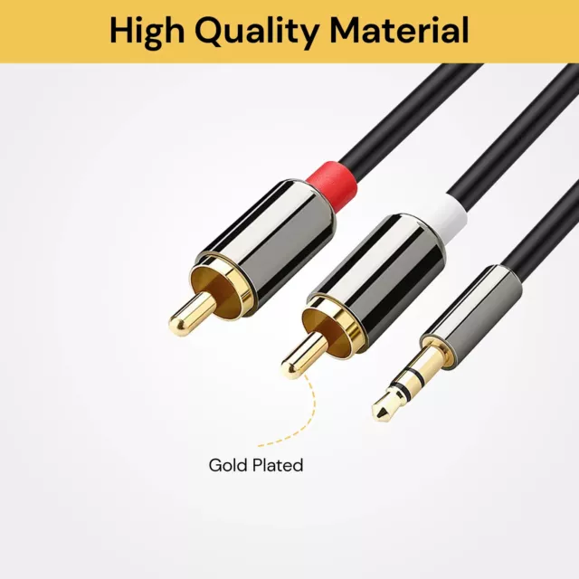 Gold Plated 3.5mm Premium Male Jack To 2 RCA M/M Y Aux Stereo Audio Cable 1m 5m 2