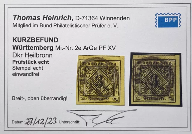 Württemberg - 2e PFXV - überrandiges Luxusstück - Befund Heinrich BPP!