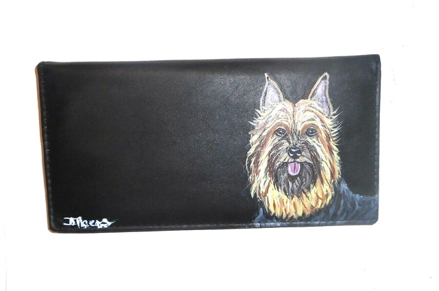 Silky Toy Terrier Dog Painting Checkbook Cover Hand Painted Leather