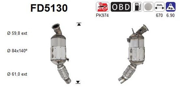 Filtro antiparticolato DPF filtro antiparticolato diesel AS FD5130 cordierite per BMW Serie 1 E81