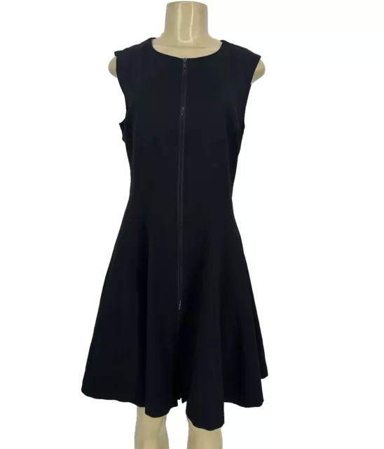 THEORY Size 12 BONBI Silk Mini Dress A-Line Sleeveless Full Zip Front Black T36