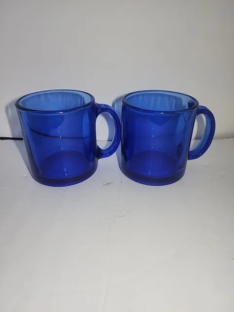 2- Vintage Cobalt Blue Glass Coffee Mug Cup Made in  USA