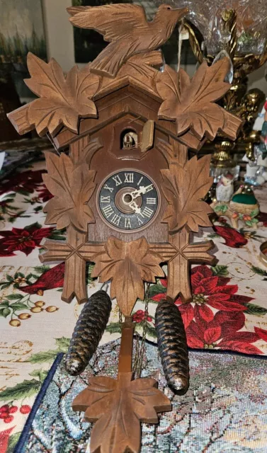 Vintage German Wooden Cuckoo Clock For Repair or Parts With Weights/Pendulum