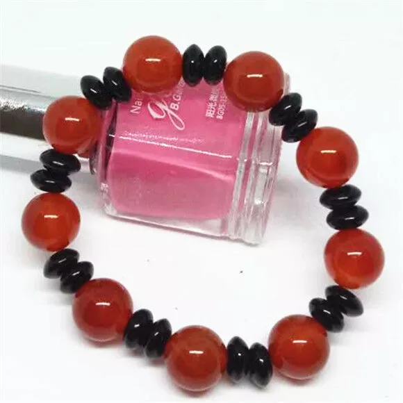 Nuovo Bracciale Giada Naturale ROSSO Perline Rotonde Gemma Amuleto Agata Braccialetti Gioielli 3