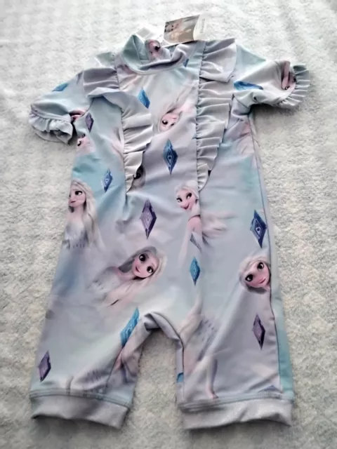 baby girls u.v sunsuit frozen elsa blue lilac frills 12-18 months new tag