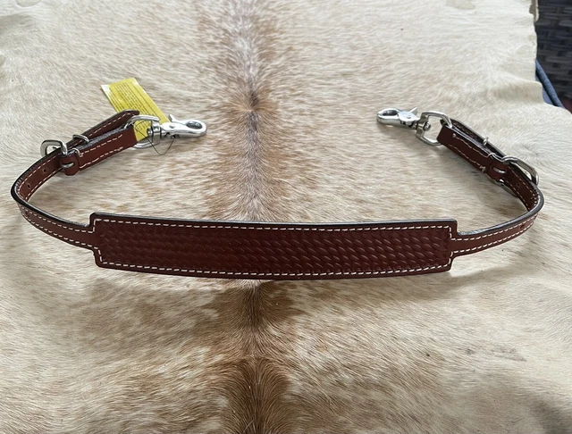 Basketweave Tooled Genuine Leather Western Wither Strap For Breast Collar Tack