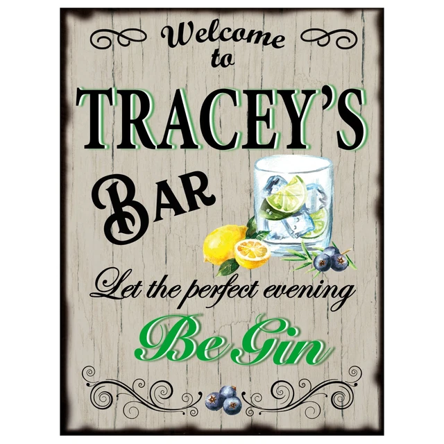 Personalisierter Gin Cocktail Home Bar Metallschild Plakette Geschenk Spaß Alkohol Trinken Wand