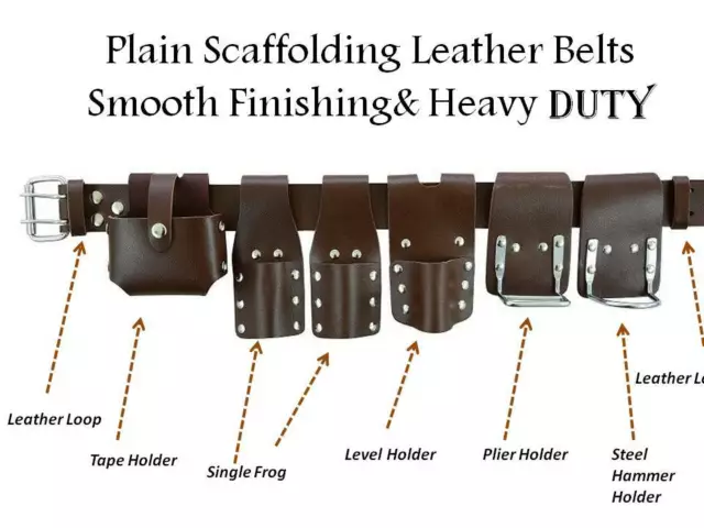 Scaffolding Tool Belt | 6 Leather Tools Pouch | Hammer Plier Holder | 7 PC Set