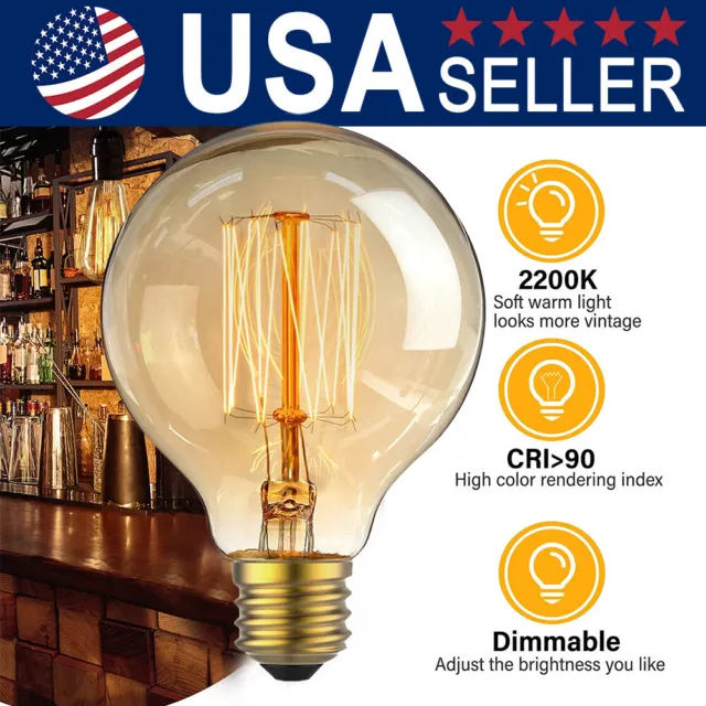 1/3/6Pack G80 E26 Vintage Edison Light Bulb 40W/60W Filament Lamp 2200K Dimmable